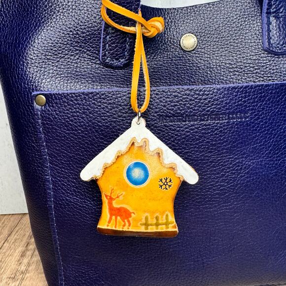 Gingerbread House Purse Charm Genuine Leather Bag Charm Christmas Flair - Picture 5 of 9